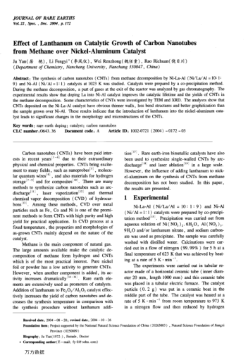 effect of lanthanum on catalytic growth of carbon nanotubes from methane over nickel-aluminum cataly